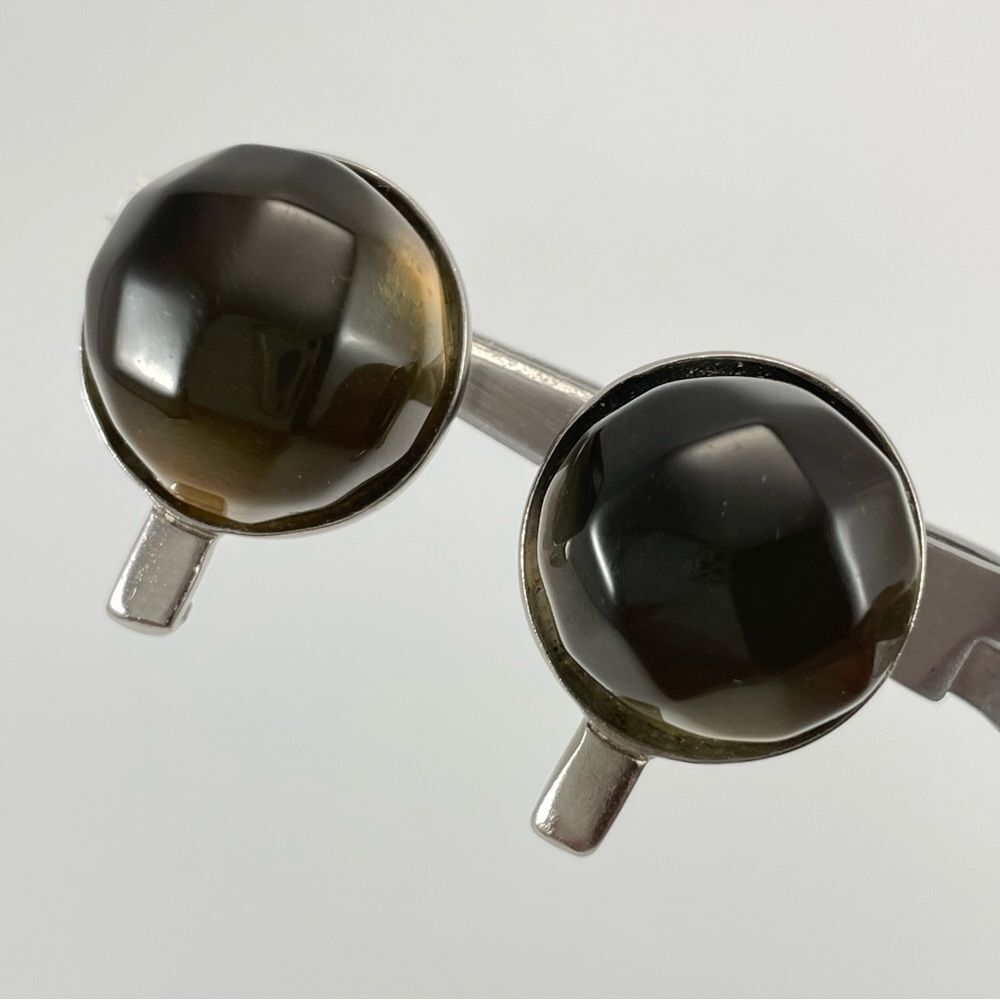 Givenchy Vintage Button Silver Tone Faceted Rhinestone Clip On Earrings